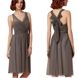 Anthropologie Hitherto BHLDN Tansy Gray Tulle Bow Detail Midi Dress - 0